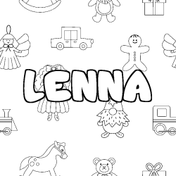 Coloriage prénom LENNA - décor Jouets