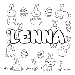 Coloriage pr&eacute;nom LENNA - d&eacute;cor Paques