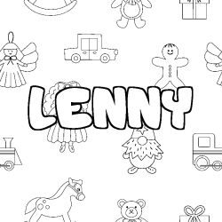 Coloriage prénom LENNY - décor Jouets