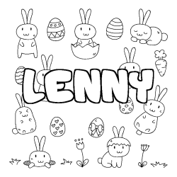 Coloriage pr&eacute;nom LENNY - d&eacute;cor Paques