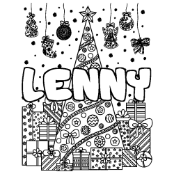 Coloriage pr&eacute;nom LENNY - d&eacute;cor Sapin et Cadeaux