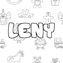 Coloriage pr&eacute;nom LENY - d&eacute;cor Jouets