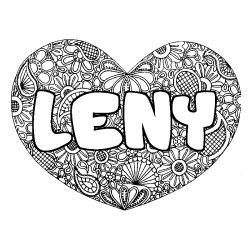 Coloriage pr&eacute;nom LENY - d&eacute;cor Mandala coeur