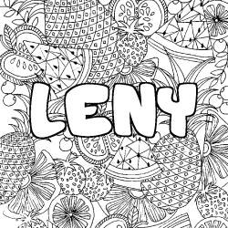 Coloriage pr&eacute;nom LENY - d&eacute;cor Mandala fruits