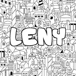 Coloriage pr&eacute;nom LENY - d&eacute;cor Ville