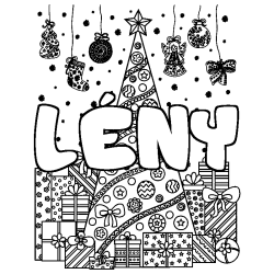 Coloriage pr&eacute;nom L&Eacute;NY - d&eacute;cor Sapin et Cadeaux