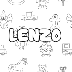 Coloriage pr&eacute;nom LENZO - d&eacute;cor Jouets