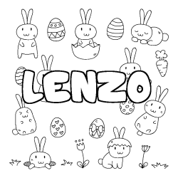 Coloriage prénom LENZO - décor Paques