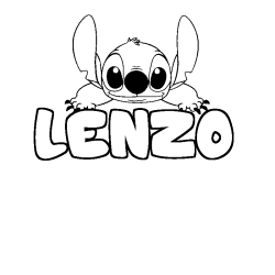 Coloriage prénom LENZO - décor Stitch