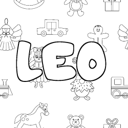 Coloriage prénom LEO - décor Jouets