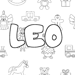 Coloriage pr&eacute;nom LEO - d&eacute;cor Jouets