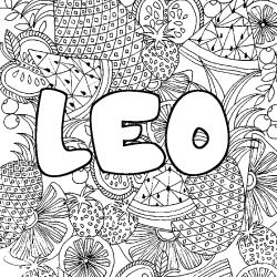Coloriage pr&eacute;nom LEO - d&eacute;cor Mandala fruits