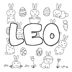 Coloriage pr&eacute;nom LEO - d&eacute;cor Paques