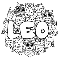Coloriage pr&eacute;nom L&Eacute;O - d&eacute;cor Chouettes