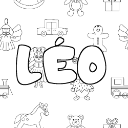 Coloriage pr&eacute;nom L&Eacute;O - d&eacute;cor Jouets