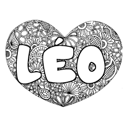 Coloriage prénom LÉO - décor Mandala coeur