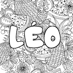 Coloriage pr&eacute;nom L&Eacute;O - d&eacute;cor Mandala fruits