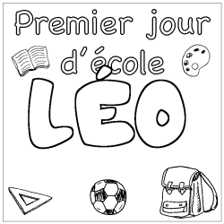 Coloriage prénom LÉO - décor Premier jour d'école