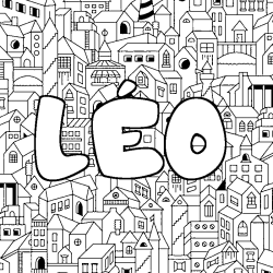 Coloriage pr&eacute;nom L&Eacute;O - d&eacute;cor Ville