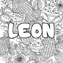 Coloriage pr&eacute;nom LEON - d&eacute;cor Mandala fruits
