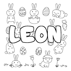 Coloriage pr&eacute;nom LEON - d&eacute;cor Paques