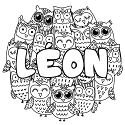 Coloriage pr&eacute;nom L&Eacute;ON - d&eacute;cor Chouettes