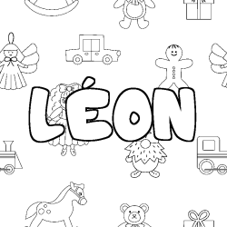 Coloriage pr&eacute;nom L&Eacute;ON - d&eacute;cor Jouets
