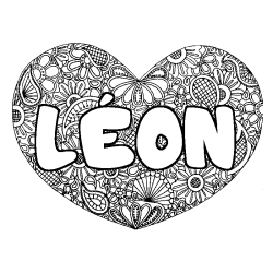 Coloriage pr&eacute;nom L&Eacute;ON - d&eacute;cor Mandala coeur