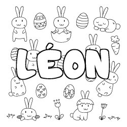 Coloriage pr&eacute;nom L&Eacute;ON - d&eacute;cor Paques