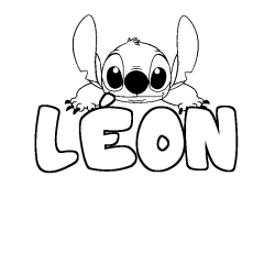 Coloriage prénom LÉON - décor Stitch