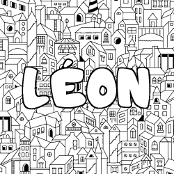 Coloriage pr&eacute;nom L&Eacute;ON - d&eacute;cor Ville
