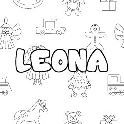 Coloriage pr&eacute;nom LEONA - d&eacute;cor Jouets