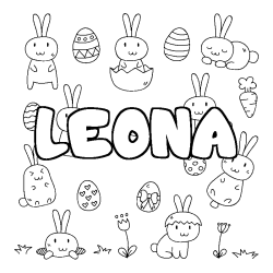 Coloriage pr&eacute;nom LEONA - d&eacute;cor Paques