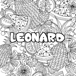 Coloriage prénom LEONARD - décor Mandala fruits