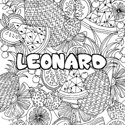 Coloriage pr&eacute;nom LEONARD - d&eacute;cor Mandala fruits