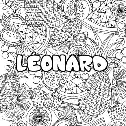 Coloriage pr&eacute;nom L&Eacute;ONARD - d&eacute;cor Mandala fruits