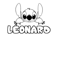 Coloriage prénom LÉONARD - décor Stitch