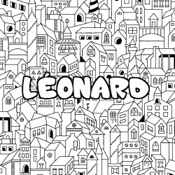 Coloriage pr&eacute;nom L&Eacute;ONARD - d&eacute;cor Ville