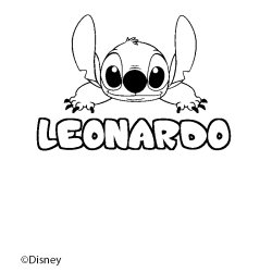 Coloriage pr&eacute;nom LEONARDO - d&eacute;cor Stitch