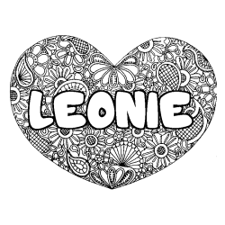 Coloriage prénom LEONIE - décor Mandala coeur