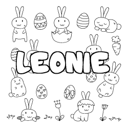 Coloriage pr&eacute;nom LEONIE - d&eacute;cor Paques