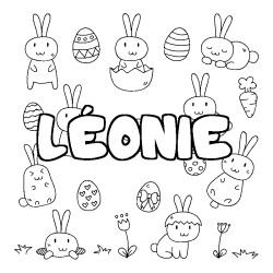 Coloriage pr&eacute;nom L&Eacute;ONIE - d&eacute;cor Paques