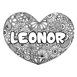 Coloriage pr&eacute;nom LEONOR - d&eacute;cor Mandala coeur