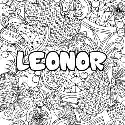 Coloriage prénom LEONOR - décor Mandala fruits