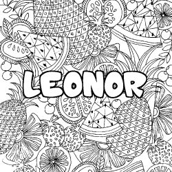 Coloriage pr&eacute;nom LEONOR - d&eacute;cor Mandala fruits
