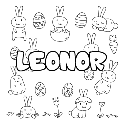 Coloriage pr&eacute;nom LEONOR - d&eacute;cor Paques
