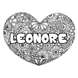 Coloriage prénom LEONORE - décor Mandala coeur