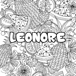 Coloriage pr&eacute;nom LEONORE - d&eacute;cor Mandala fruits