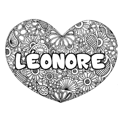 Coloriage pr&eacute;nom L&Eacute;ONORE - d&eacute;cor Mandala coeur