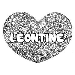 Coloriage pr&eacute;nom L&Eacute;ONTINE - d&eacute;cor Mandala coeur